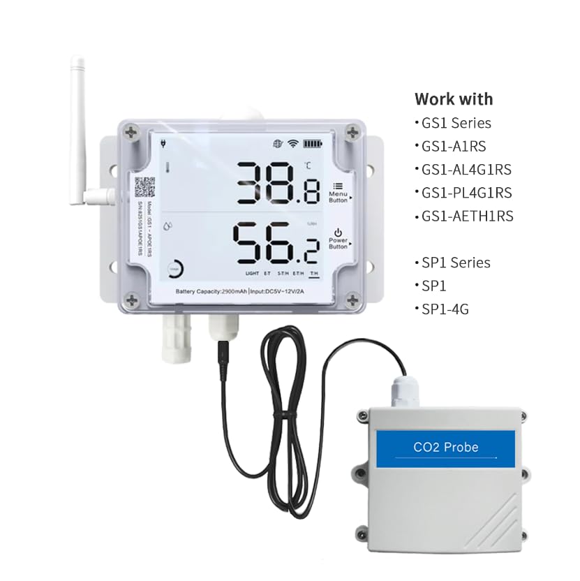 Ubibot CO2 Monitor, Innenluftqualitätssonde, Kohlendioxid 9999 ppm, Gewächshaus CO2 Detektor, (funkt