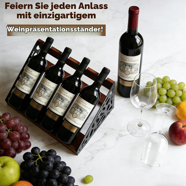 Rustikales Weinregal Holz für Tisch, Flaschenregal für 4 Flaschen, Vintage-Design, 36x24x17 cm, Wein