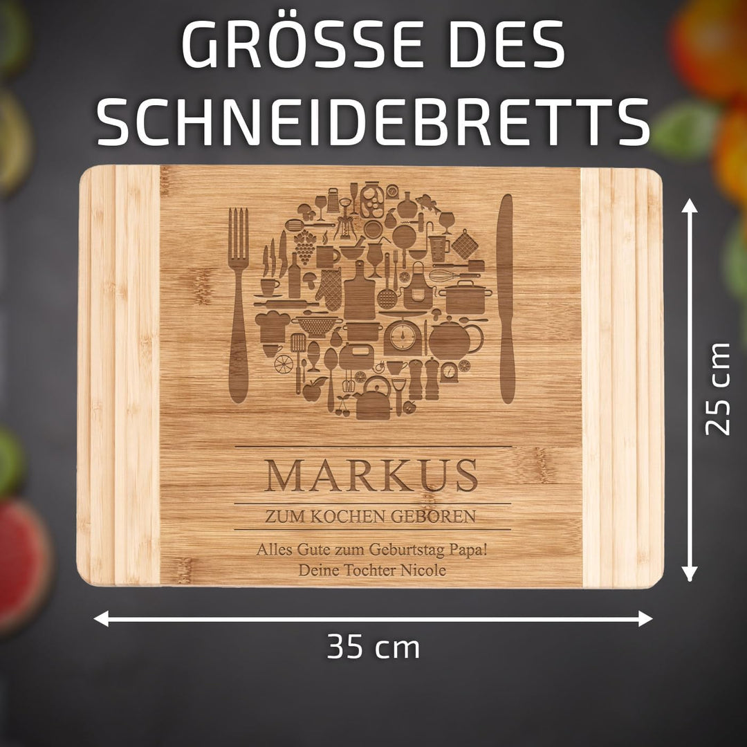 Maverton Bambus Schneidebrett mit Gravur - Servierbrett - Brotzeitbrett massiv - Grösse: 35x25 cm -