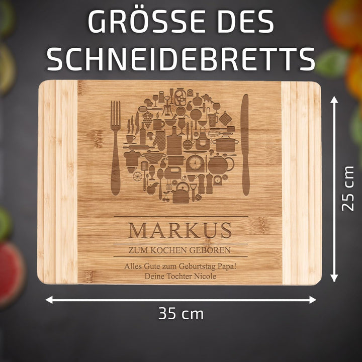 Maverton Bambus Schneidebrett mit Gravur - Servierbrett - Brotzeitbrett massiv - Grösse: 35x25 cm -