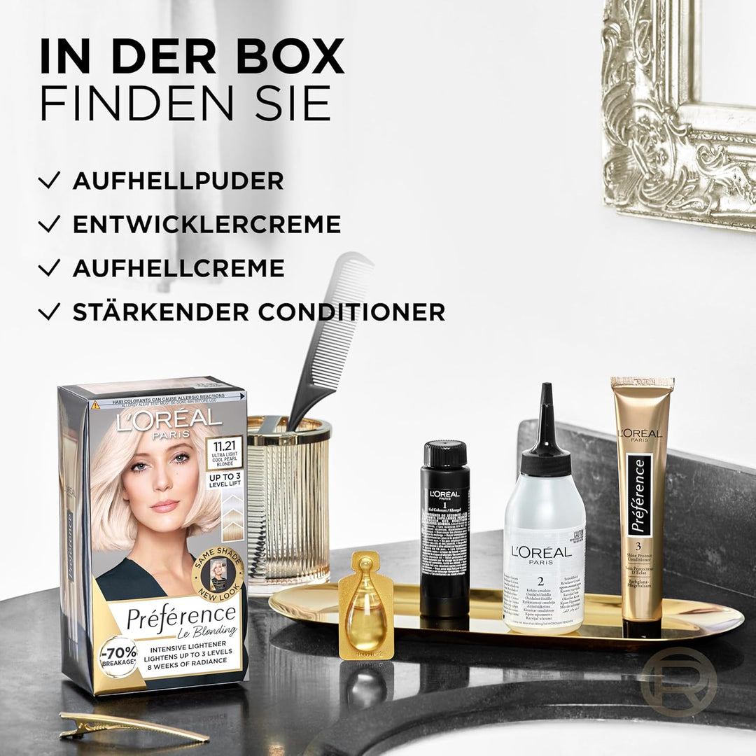 L'Oréal Paris Permanente Haarfarbe zum Blondieren der Haare, Haarfärbeset mit Coloration und Farbgla