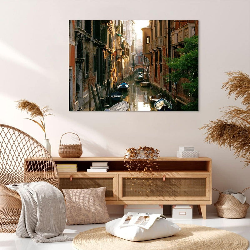 Bilder auf Leinwand 100x70cm Leinwandbild Venedig Brücke Wasser Haus Gross Wanddeko Bild Schlafzimme