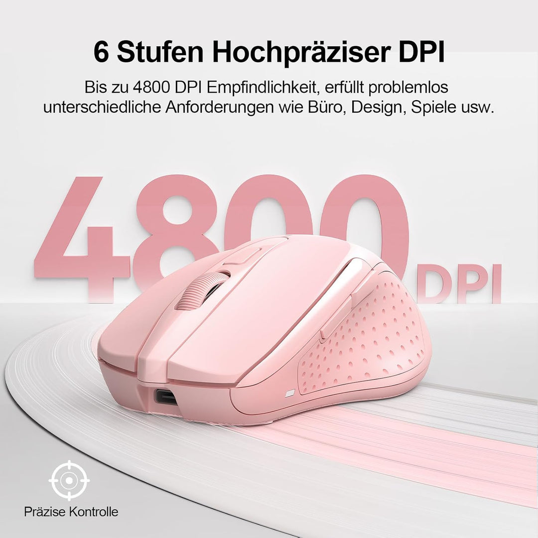 TECKNET Bluetooth Maus, Wiederaufladbare Maus Kabellos(DREI Modi: BT 5.0/3.0 + 2.4G), 4800 DPI, Ergo