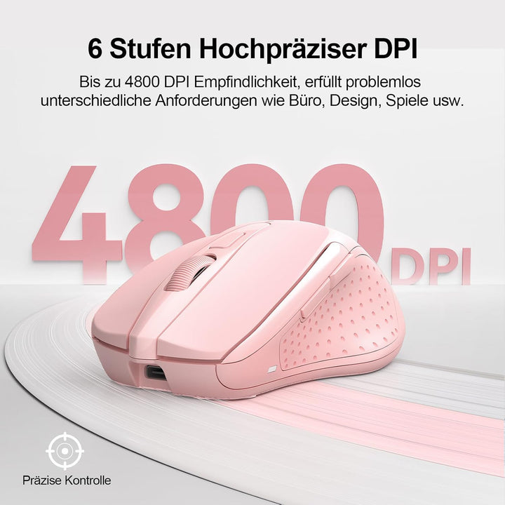 TECKNET Bluetooth Maus, Wiederaufladbare Maus Kabellos(DREI Modi: BT 5.0/3.0 + 2.4G), 4800 DPI, Ergo
