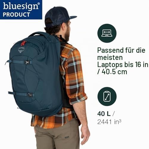 Osprey Herren Farpoint Herren Reiserucksack Rucksack (1er Pack) O/S - Fassungsvermögen 40L Schwarz,