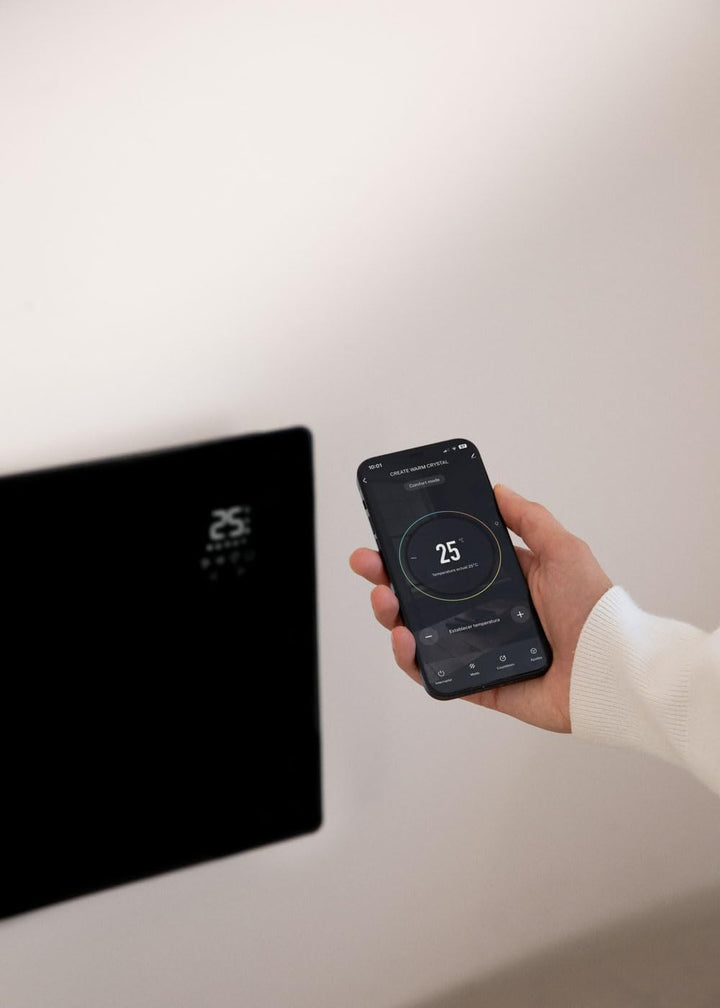 CREATE/WARM CRYSTAL 2500W / Schwarzer elektrischer Glaskonvektor, WiFi, einstellbare Leistung, leise