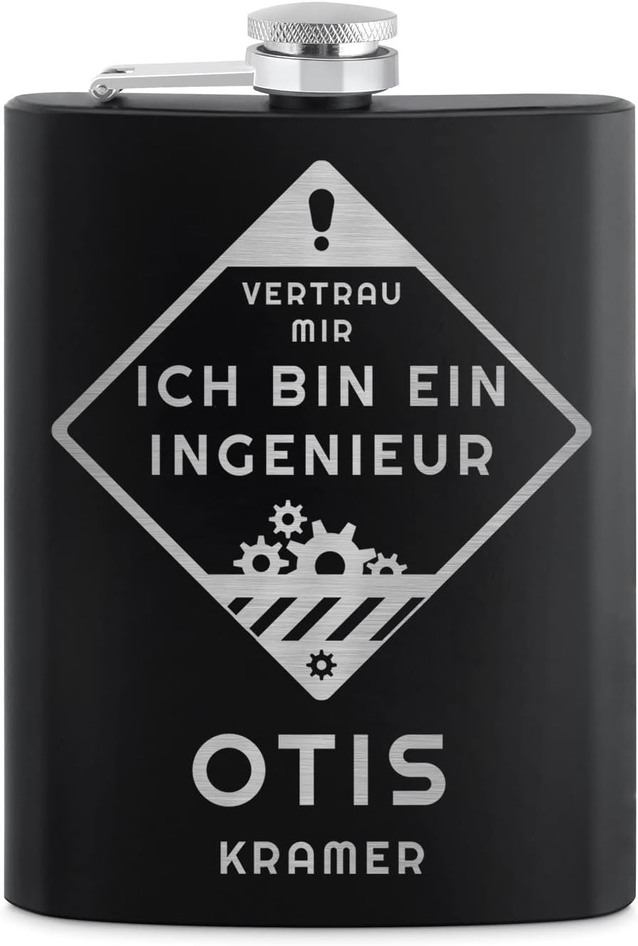 Maverton Flachmann 200 ml mit Gravur - Geschenkset mit 4 Schnapsgläsern 20 ml und Trichter - persona