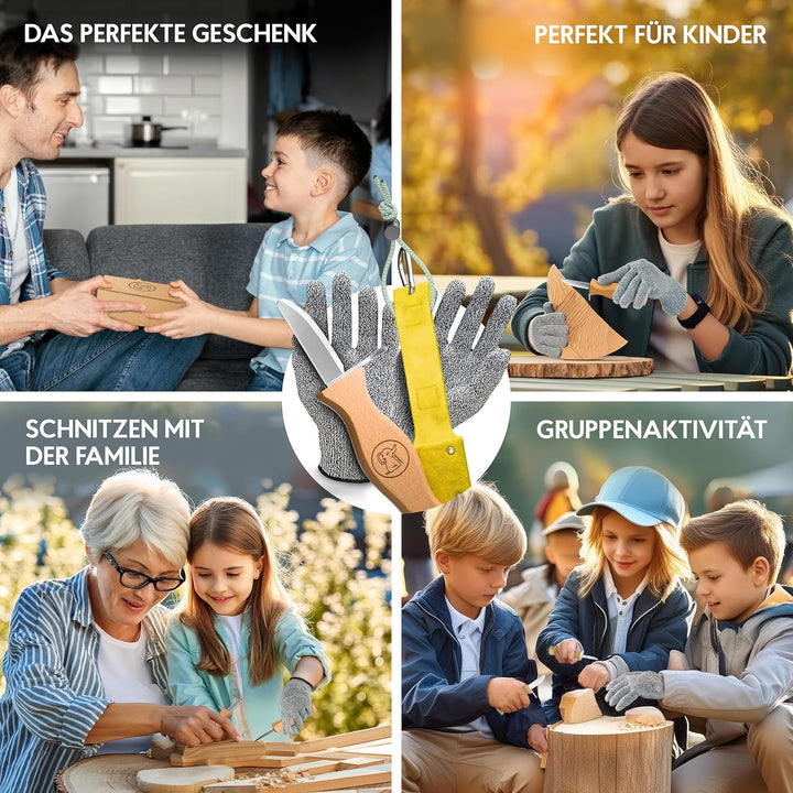 Eli® Schnitzmesser für Kinder mit Schnitzholz und Filztasche ab 6 Jahre Gelb mit Schnitzholz, Gelb m