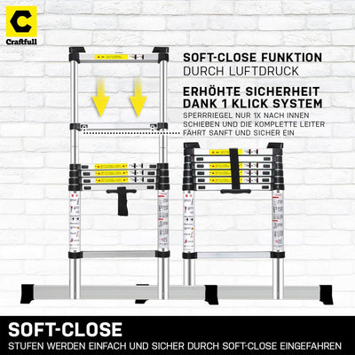 𝐂𝐑𝐀𝐅𝐓𝐅𝐔𝐋𝐋 Aluminium Teleskopleiter CF-101B | 𝟑 𝐉𝐀𝐇𝐑𝐄 𝐆𝐀𝐑𝐀𝐍𝐓𝐈𝐄 - Finger Protection - Ausziehleiter -