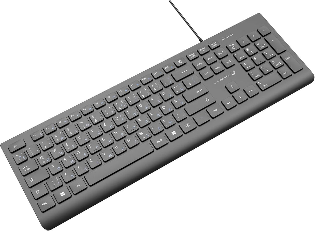 Russisch-Deutsche Multimedia Tastatur, USB, Spritzwassergeschützt | Russian-German Wired USB Multime