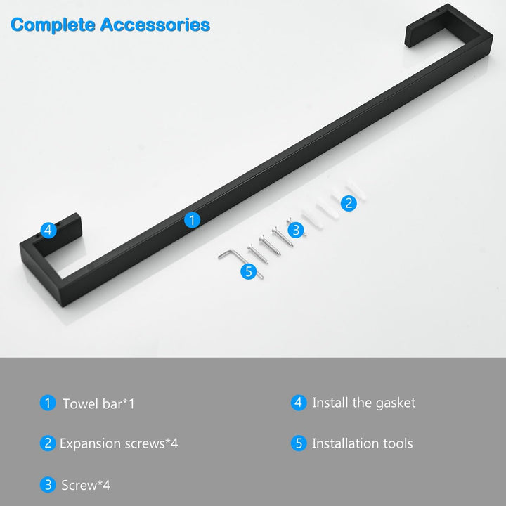 62cm Handtuchstange, Schwarz Matt, aus 304 Edelstah Wand Handtuchhalter, Schwarz Matt