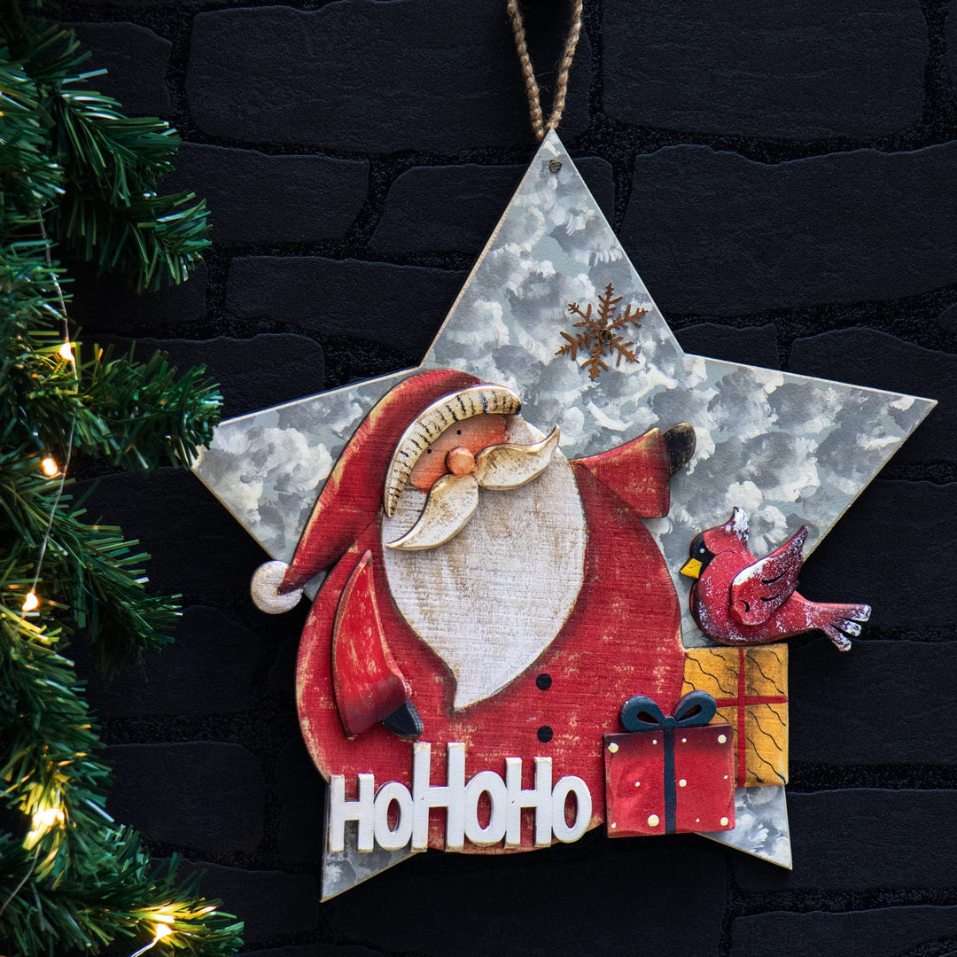 com-four® Hängedeko Weihnachten - Holz-Aufhänger in Sternform ca. 32,5 x 31 cm - grosses Deko-Herz m