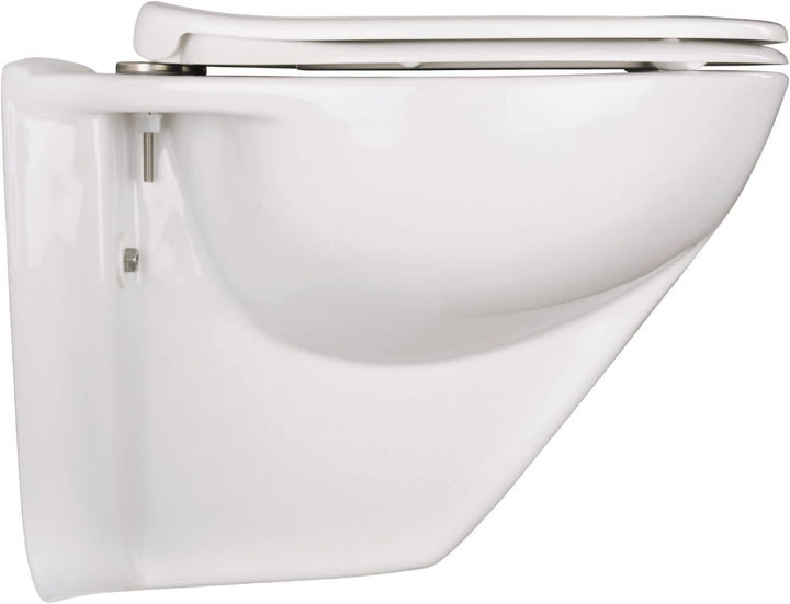 Calmwaters® Erhöhtes Wand-WC spülrandlos Modern Plus mit Toilettendeckel, 6 cm Erhöhung, inklusive a