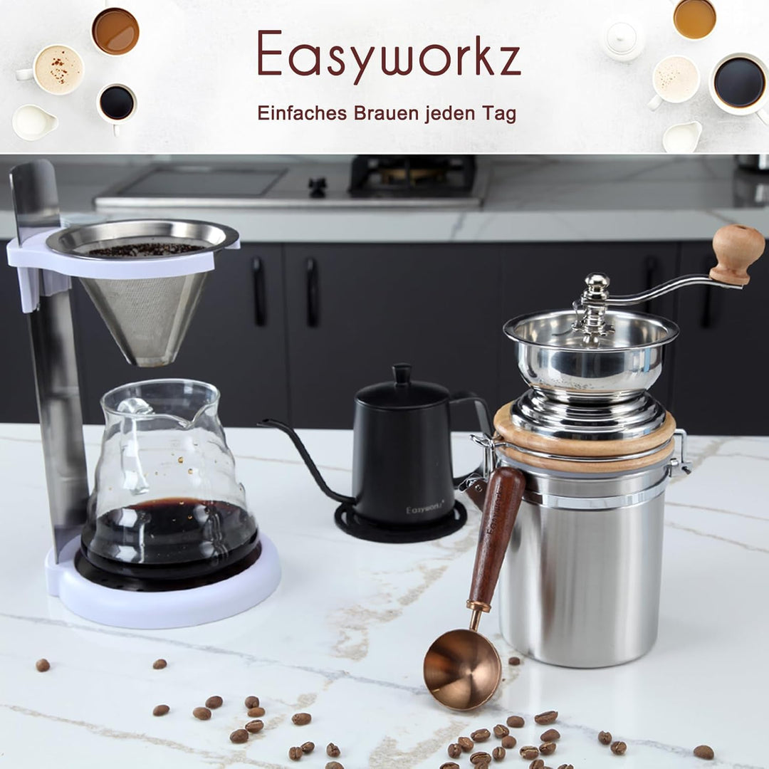 Easyworkz Manuelle Kaffeemühle, mit einstellbarer Einstellung, Hand Edelstahl Kaffeebohnenmühle Werk