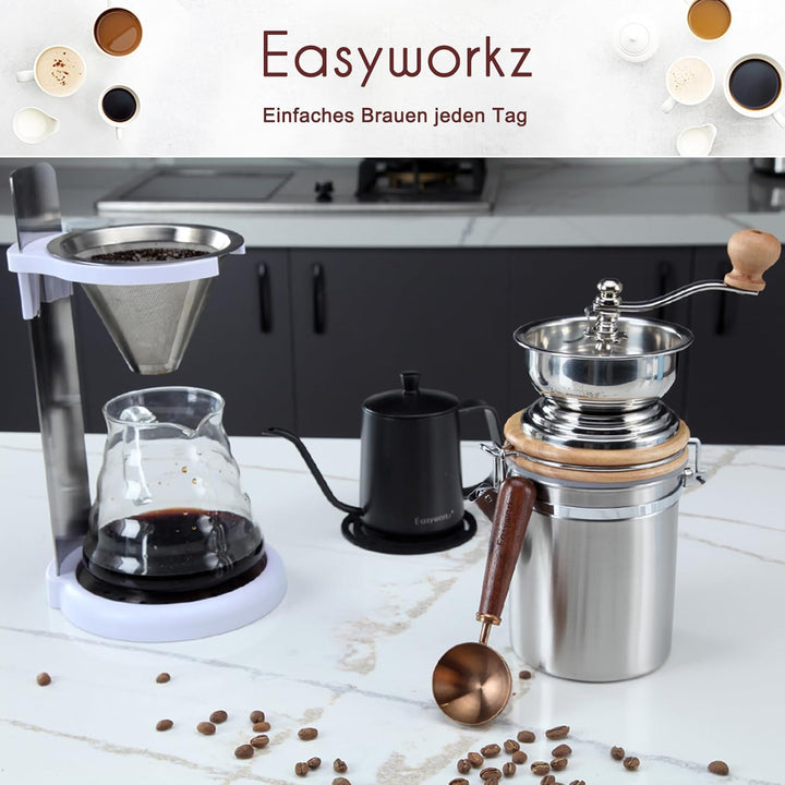 Easyworkz Manuelle Kaffeemühle, mit einstellbarer Einstellung, Hand Edelstahl Kaffeebohnenmühle Werk
