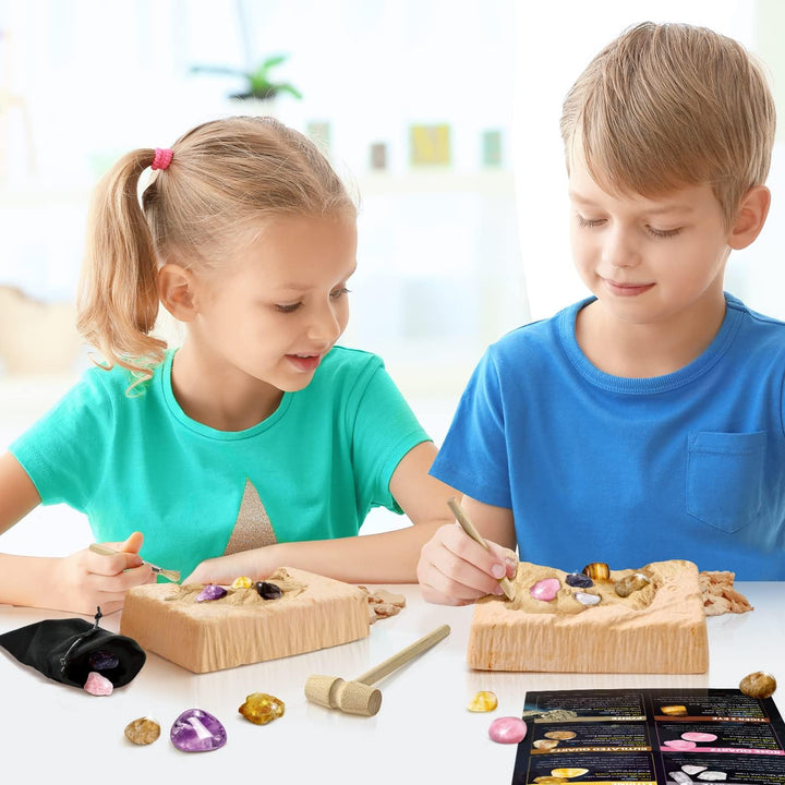 Byncceh Mineralien Ausgrabungsset, Edelstein Ausgraben Spielzeug mit 5 Geologie Steine, Grabe echte