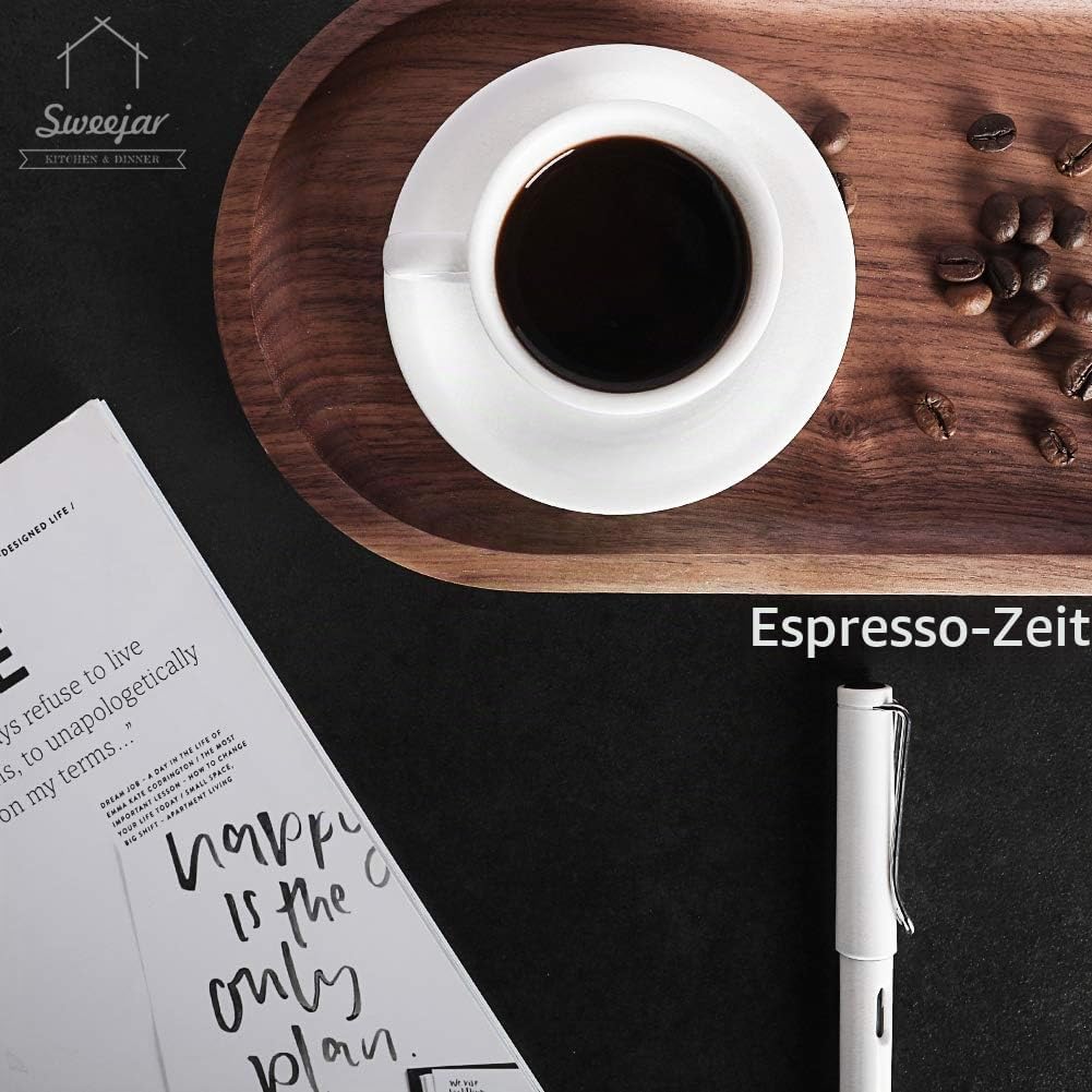 Sweejar Home Porzellan-Espresso-Tassen und Untertasse, stapelbar, mit Metallständer, 70 ml für Latte