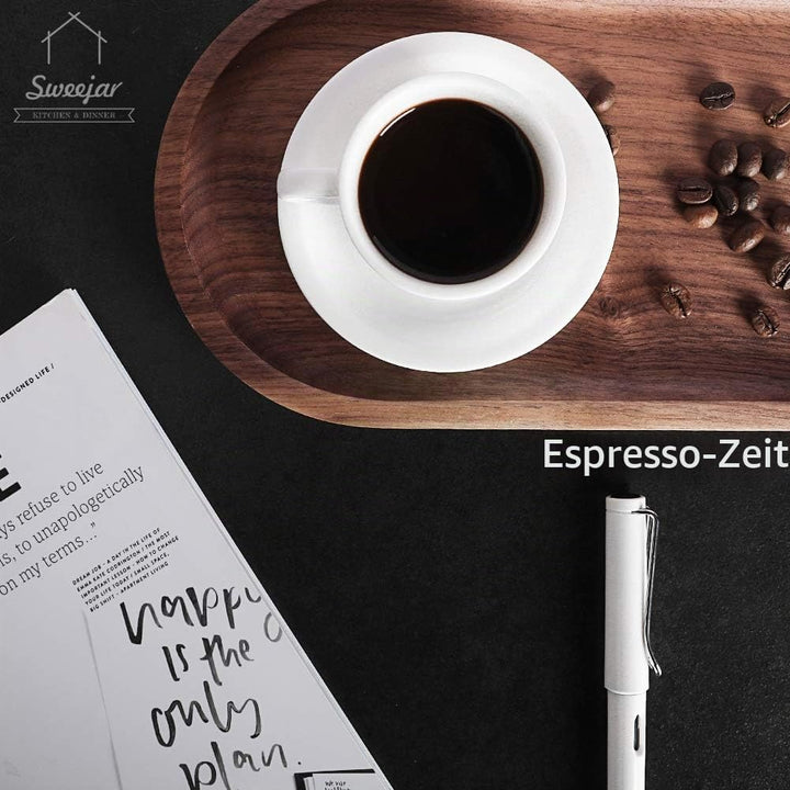Sweejar Home Porzellan-Espresso-Tassen und Untertasse, stapelbar, mit Metallständer, 70 ml für Latte