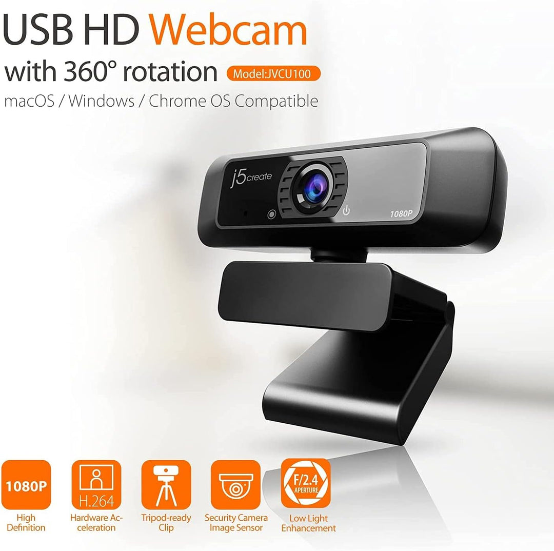 j5create USB Streaming Webcam - 1080P HD mit 360° Rotation, High Fidelity Mikrofon, ideal für Skype,