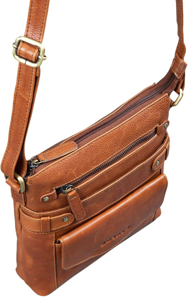 ROYALZ 'Madison' Vintage Handtasche Damen Umhängetasche klein kompakte Ledertasche Schultertasche Te