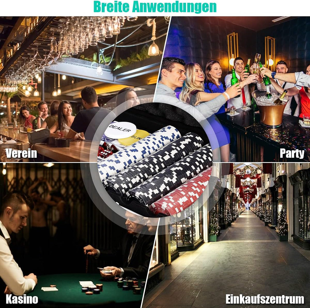 GOPLUS Pokerset mit 500 Chips, Pokerkoffer aus Alu, Poker Set mit 2 Kartendecks, 5 Würfel, Spielmatt