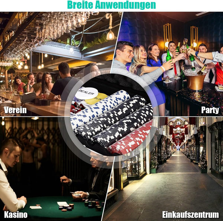 GOPLUS Pokerset mit 500 Chips, Pokerkoffer aus Alu, Poker Set mit 2 Kartendecks, 5 Würfel, Spielmatt