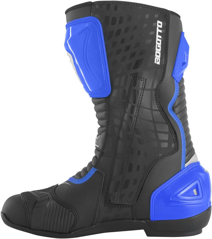Bogotto Race-X Motorrad Stiefel, schwarz/blau/weiss, 44 44 EU Schwarz Blau Weiss, 44 EU Schwarz Blau