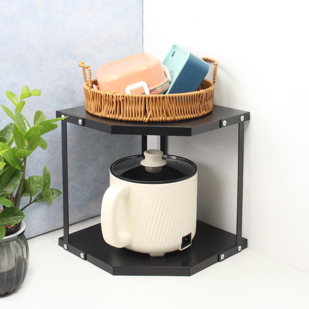 HUIJIN (2-Tier schwarz) Küche Topf Rack Kochgeschirr Stand Storage Organizer, Küche Eckregal Dreieck