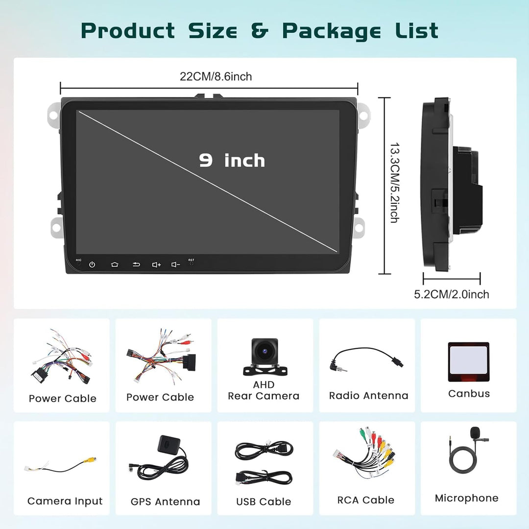 8 Core 6G+128G DSP Hikity Android 15 Autoradio für VW Golf 5 6 Passat Tiguan Polo Caddy Seat, 9-Zoll