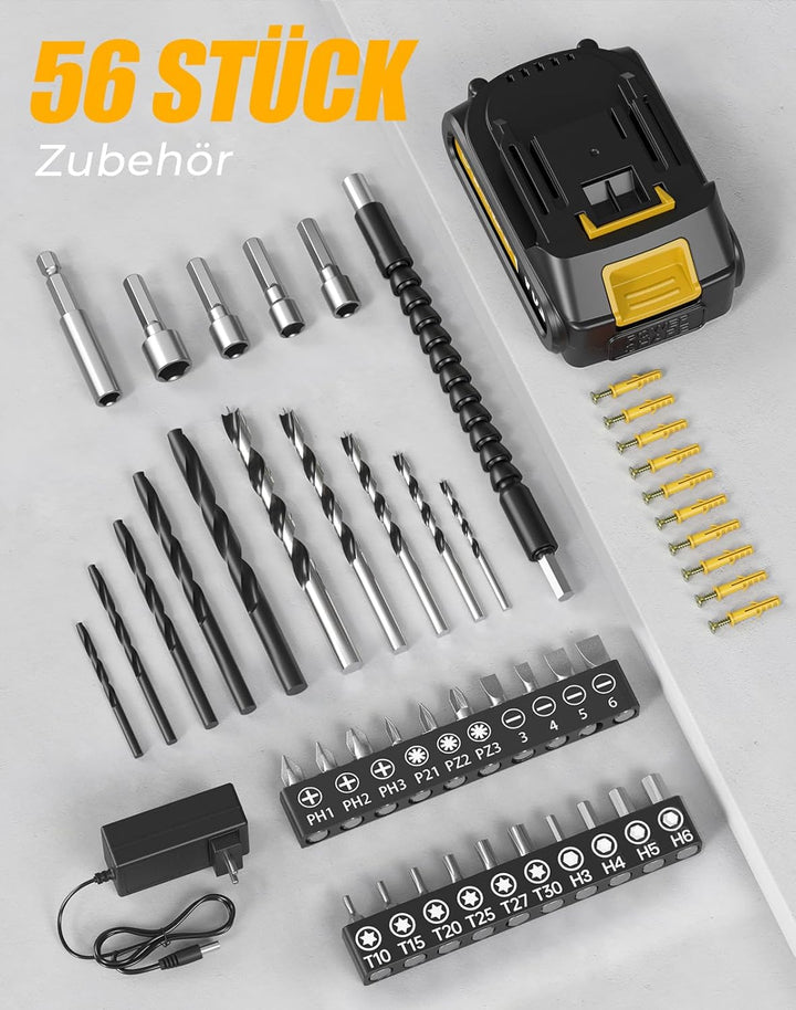 Akkuschrauber, 20V Akku Bohrschrauber, 25+1 Drehmomentstufen Akkubohrer, 42Nm Max Drehmoment, LED-Li