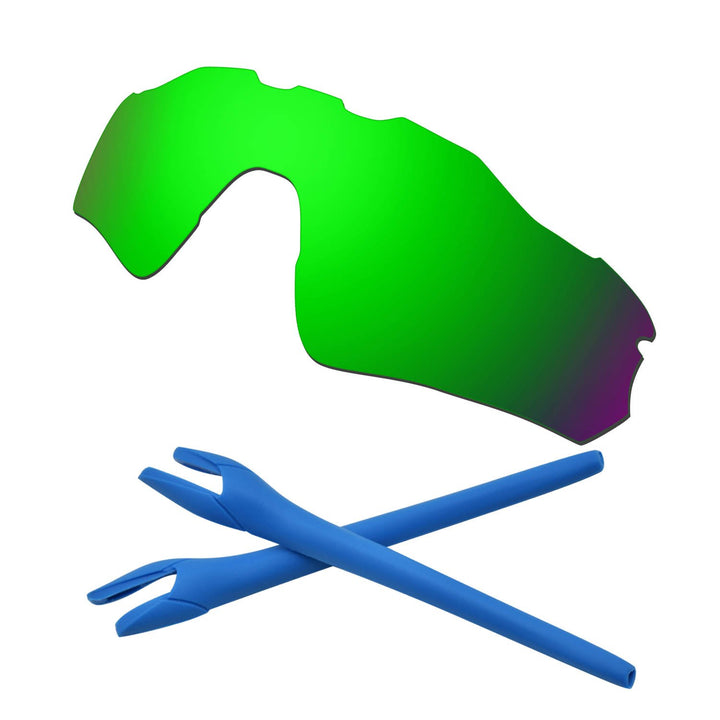 HKUCO For Oakley Radar EV Path Green Polarized Replacement Lenses And Blue Earsocks Rubber Kit