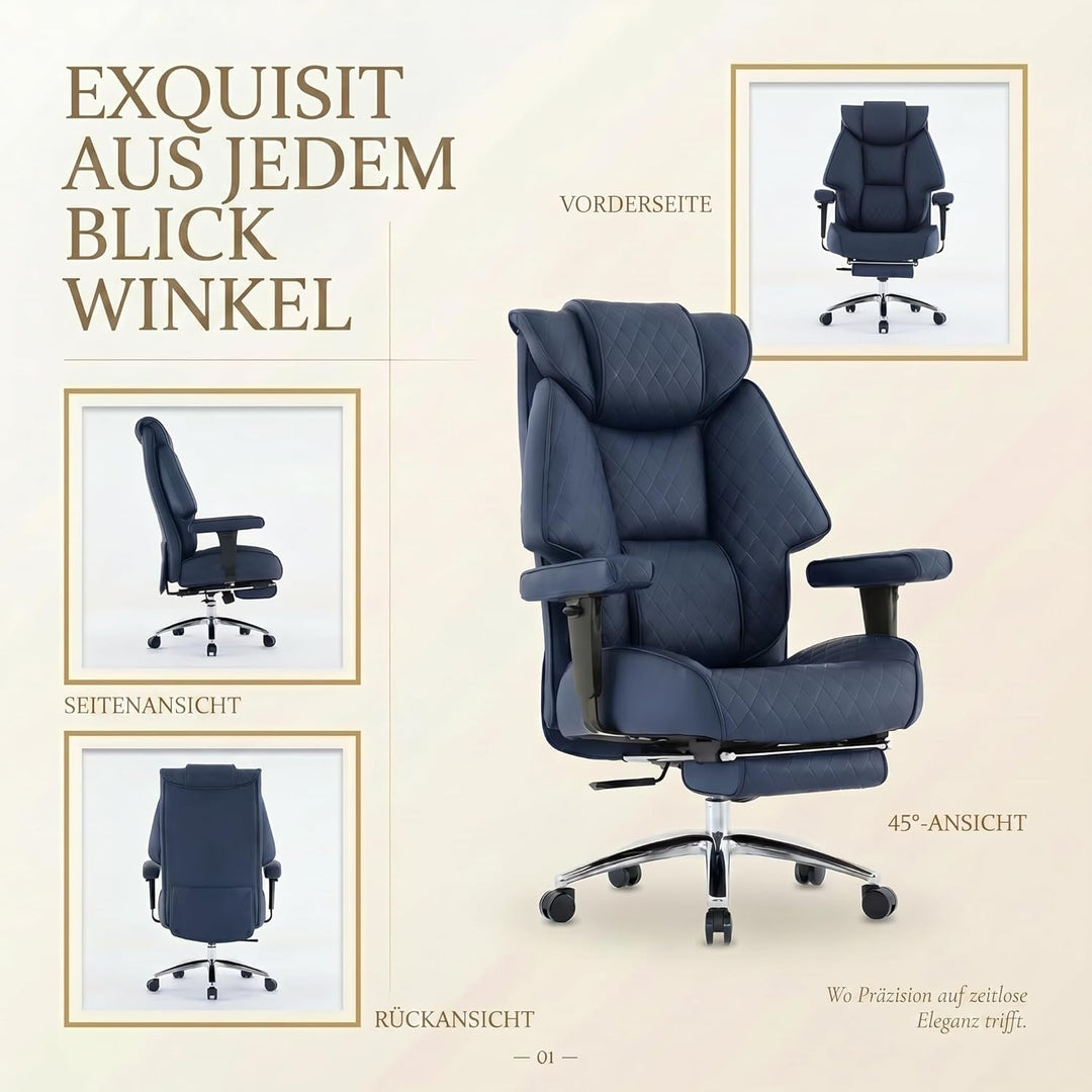 EXCEBET XXL Chefsessel bis 180kg Belastbar, Ergonomischer Bürostuhl mit Taschenfederkern, Breiter Dr