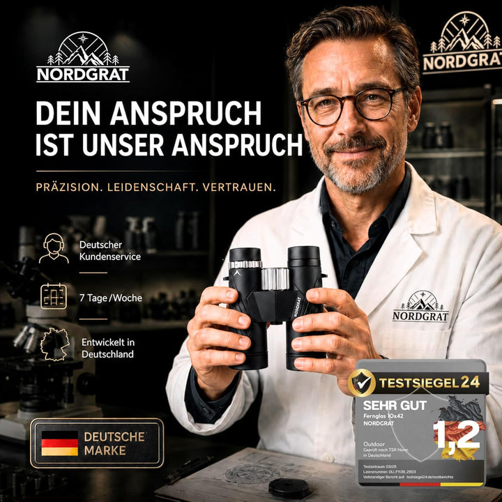 Fernglas 10x42 für Erwachsene – IPX7 wasserdicht, BAK-4-HD-Prisma, FMC-Linsen, phasenkorrigiert, für