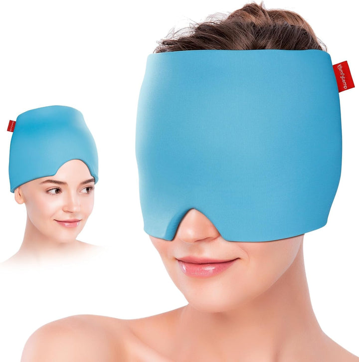 Comfytemp Gel Kühlmütze Migräne Maske, Dehnbare Kühlpads Headache Relief Hat, Kaltkompressionstherap