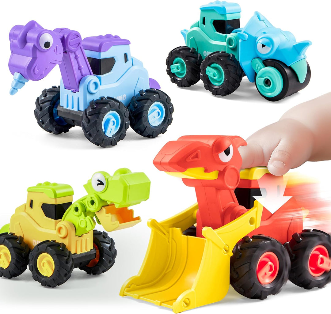 JOYIN 4 Stück Bagger Auto Spielzeug für 1 2 3 4 5 Jahren Kinder, Aufziehauto, Sandkasten Sandspielze