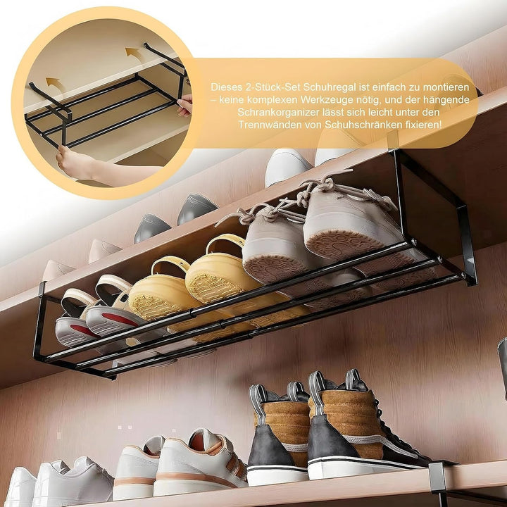 2 Stück Hängendes Schuhregal Organizer im Schrank - 40-70cm Verstellbares Unterregal Hängekorb Auszi