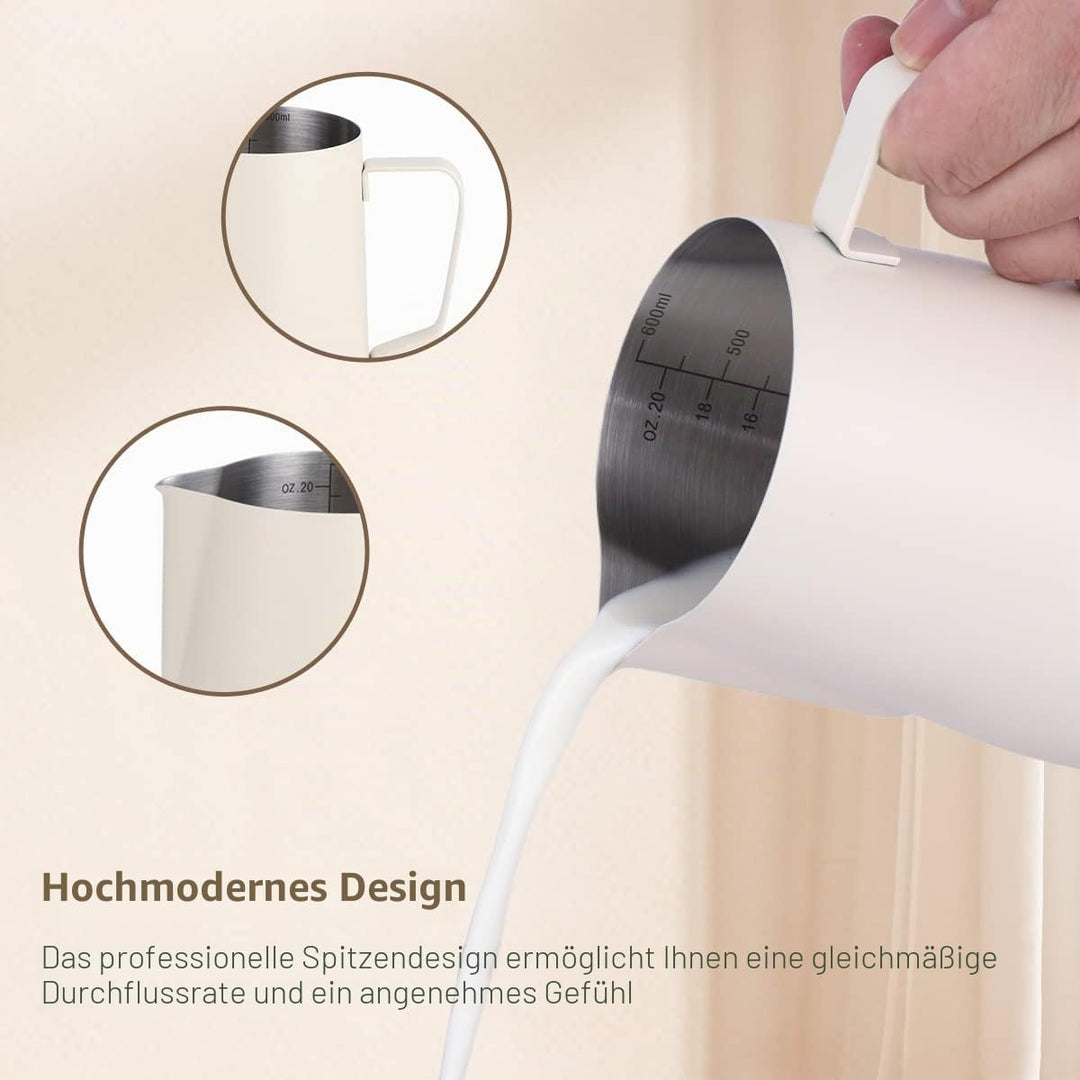 ALXBSONE Milchaufschäumkrug, 600 ml, verdickter 304 Edelstahl, Kaffee ziehen Tasse Milch schäumende