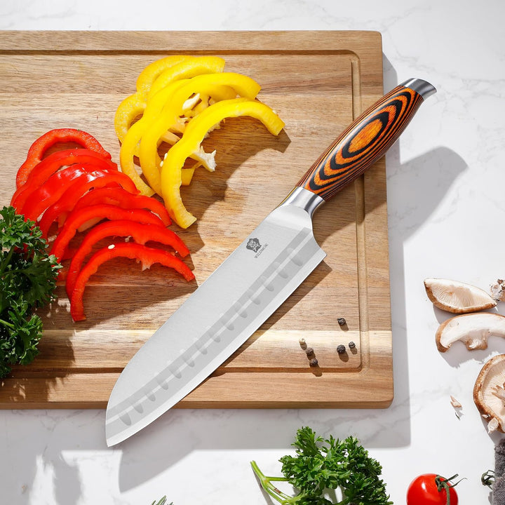 WILDMOK 18cm Santoku Messer Asiatischer Art, Santokumesser, Deutsch Edelstahl Küchenmesser mit ergon