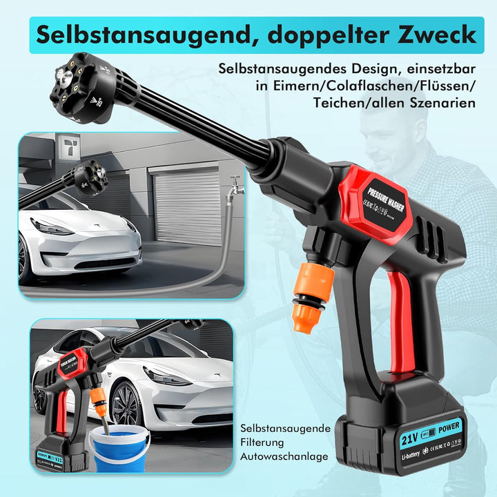 Akku Hochdruckreiniger,80Bar/1160PSI Tragbarer Kabelloser Druckreiniger,Mobiler Hochdruckreiniger mi