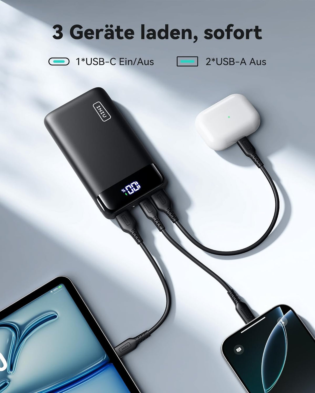 INIU Power Bank, 22,5W Powerbank klein Aber stark 20000mAh (USB C Input&Output), 3A USB C PD3.0 QC4.