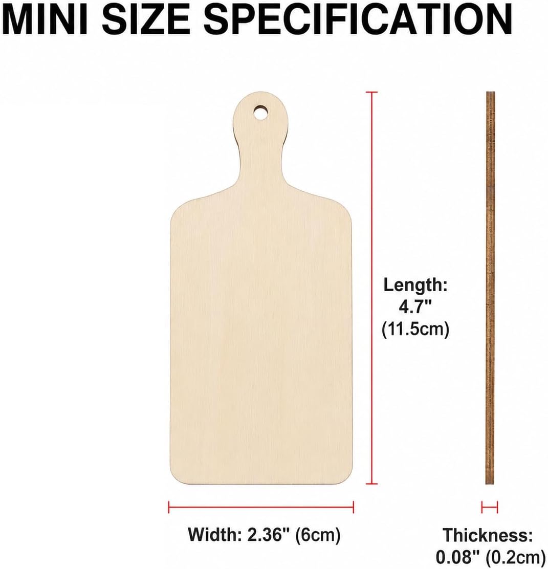 Operitacx Mini-Schneidebretter zum Basteln, unlackierte Holzbretter mit Griff, blanko Holzbretter, P