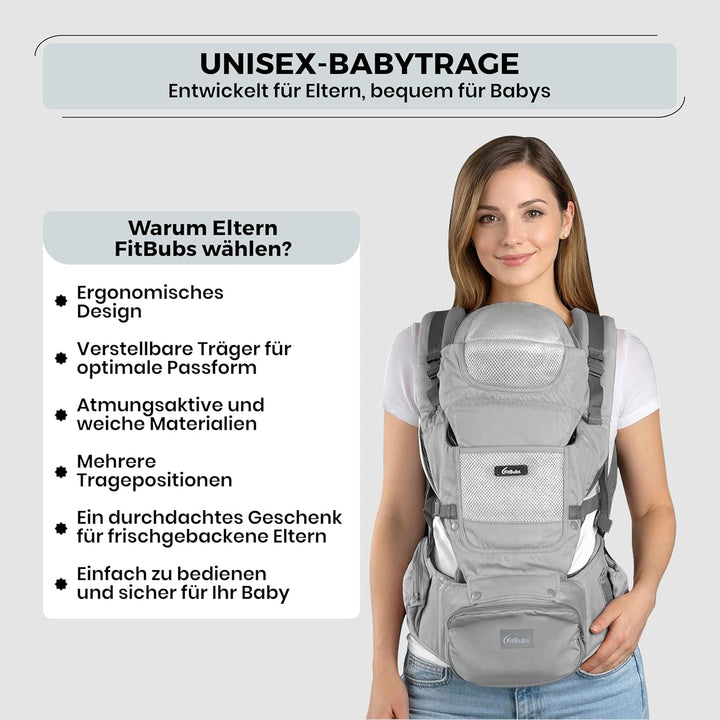 Babytrage für Neugeborene ab Geburt, 2-in-1 Babytrage mit Hüftsitz, Geeignet für 3–36 Monate, 3–20 k
