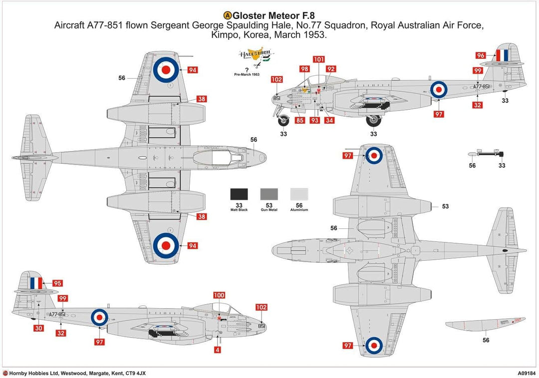 Airfix A09184 1/48 Gloster Meteor F8, KoreaKrieg Modellbausatz, Grau