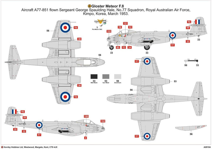 Airfix A09184 1/48 Gloster Meteor F8, KoreaKrieg Modellbausatz, Grau