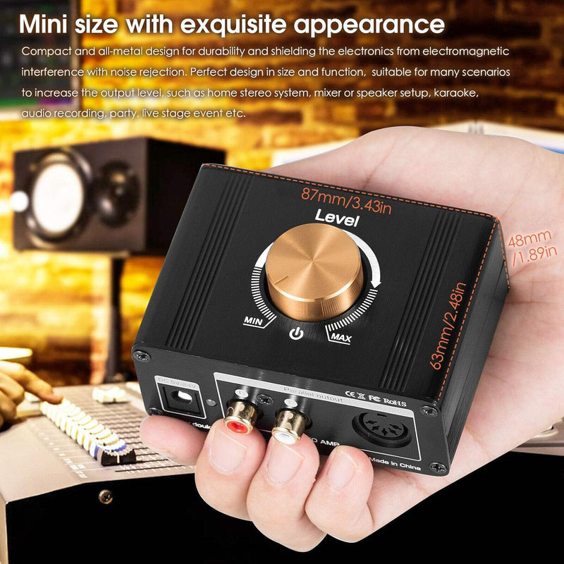 Mini Stereo Line Level Booster Verstärker Audio Preamp für MP3, iPod, iPad, iPhone, 20dB Gain + Laut