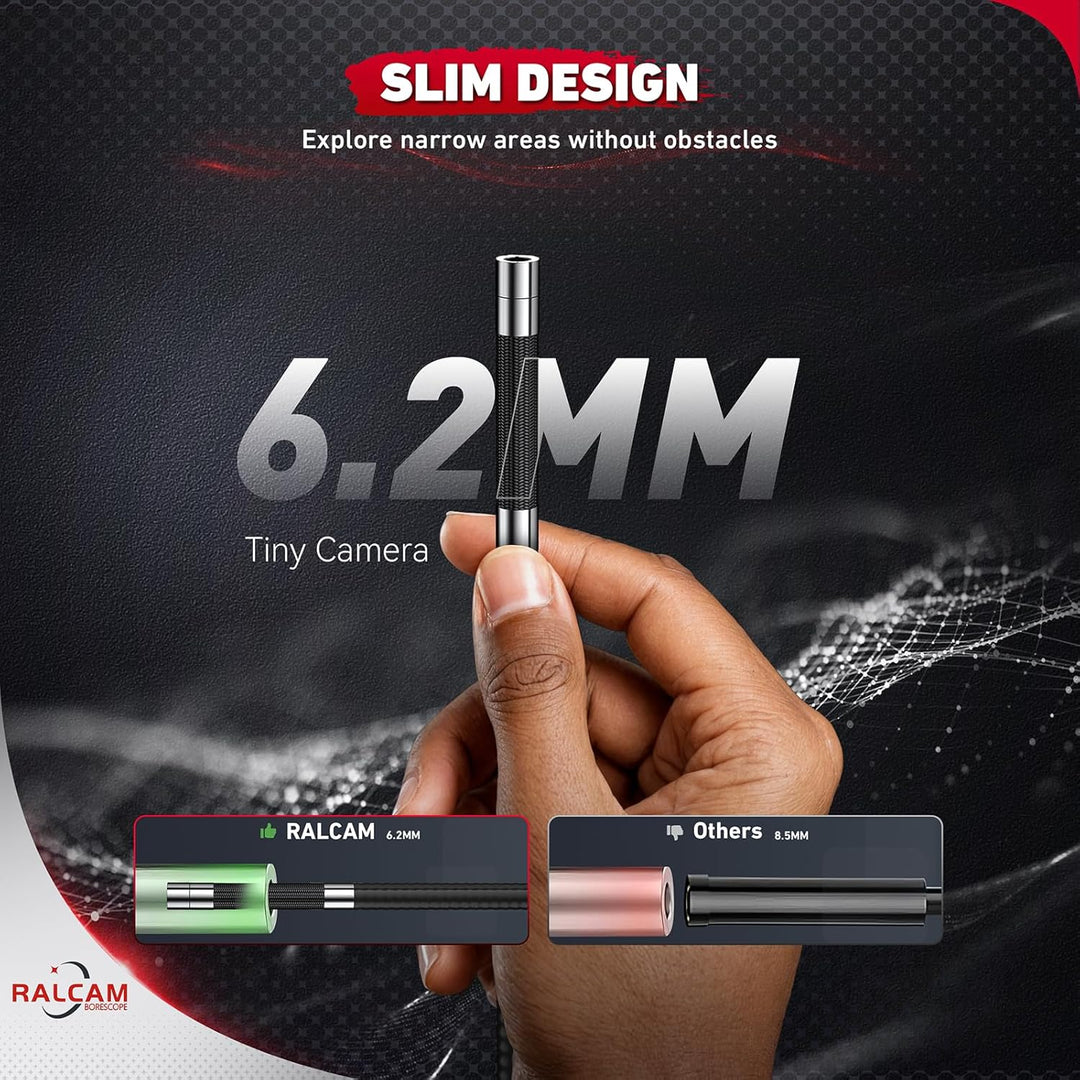 Ralcam Endoskopkamera mit Licht Endoscope Camera - Endoskop 6,2mm Inspektionskamera 4,3" HD 720P Roh