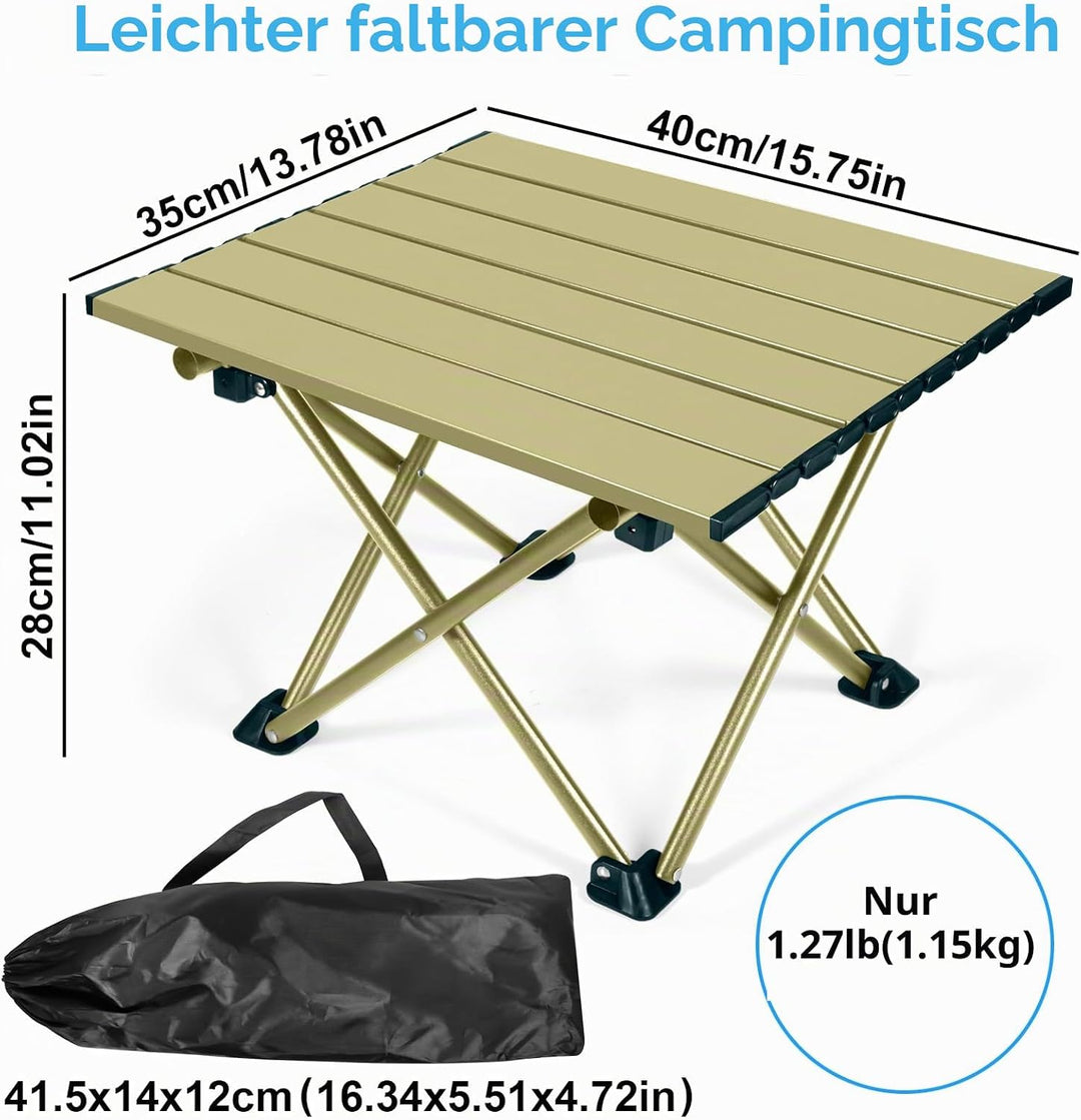 Klappbarer Campingtisch, Ultraleichter Tragbarer Campingtisch aus Karbonstahl mit Tragetasche für Ou
