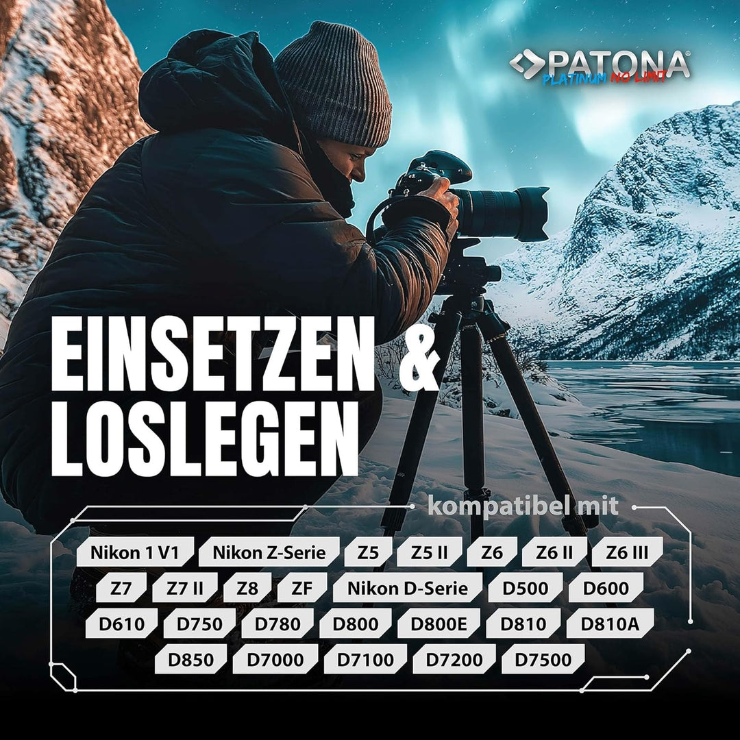PATONA 2X Platinum EN-EL15C Akku 2600mAh USB-C kompatibel mit Nikon 1 V1 D7000 D7100 D7200 D7500 D50