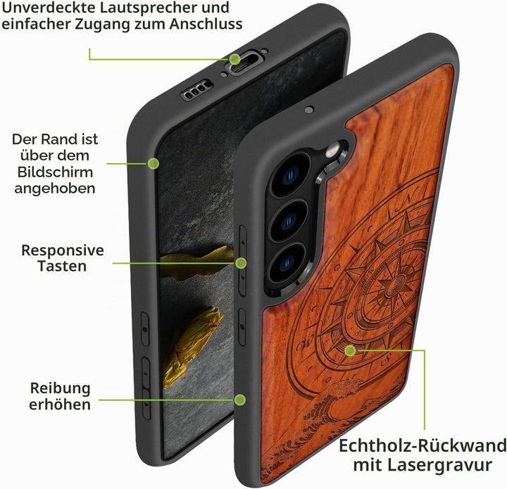 Carveit Holz Handyhülle für Galaxy S23 Cover [Einzigartiges Design Case] Stossstange hülle Kompatibe