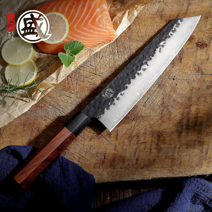 MITSUMOTO SAKARI 23 cm Japanisches Kochmesser, Kiritsuke Küchenmesser Profi Stahl mit Hohem Kohlenst